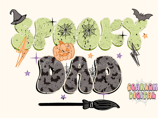 Spooky Dad PNG-Halloween Sublimation Digital Design Download-bats png, spooky season png, daddy and me png, png for dad, pumpkins png design
