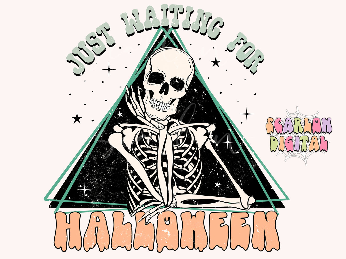 Just Waiting For Halloween-Skeleton Sublimation Digital Design Download-spooky season png, skull png, fall png, funny halloween png design