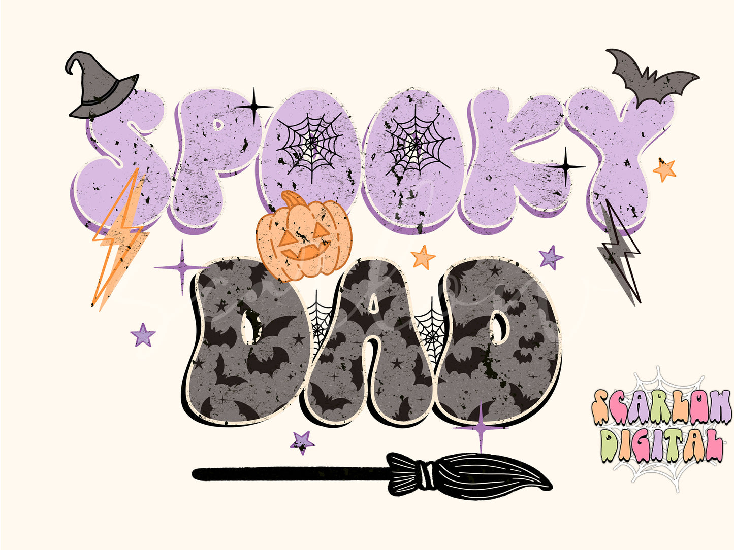 Spooky Dad PNG-Halloween Sublimation Digital Design Download-bats png, spooky season png, daddy and me png, png for dad, pumpkins png design