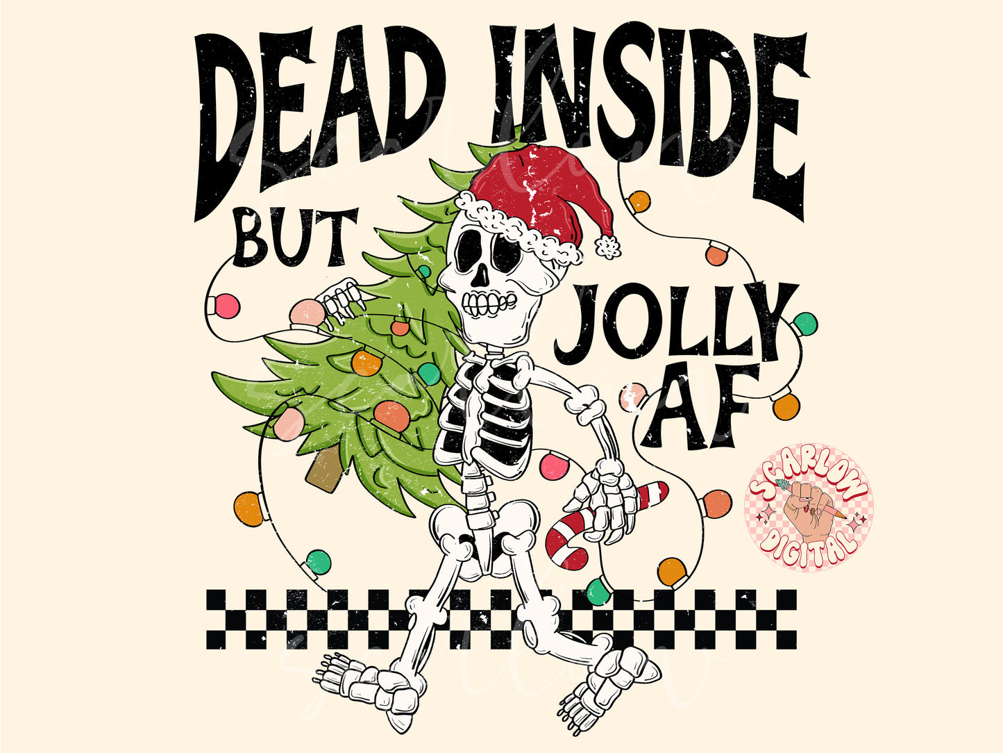 Dead Inside But Jolly AF-Christmas Sublimation Digital Design Download-skeleton png, christmas tree png, funny png, adult humor png design