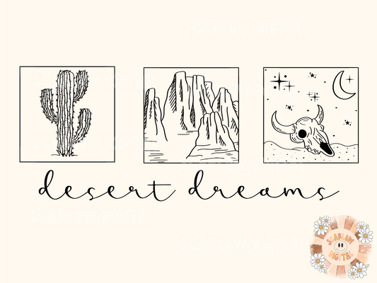 Desert Dreams PNG-Minimalist Sublimation Digital Design Download-simple png, western png, desert png, minimalist png, cactus png, skull png