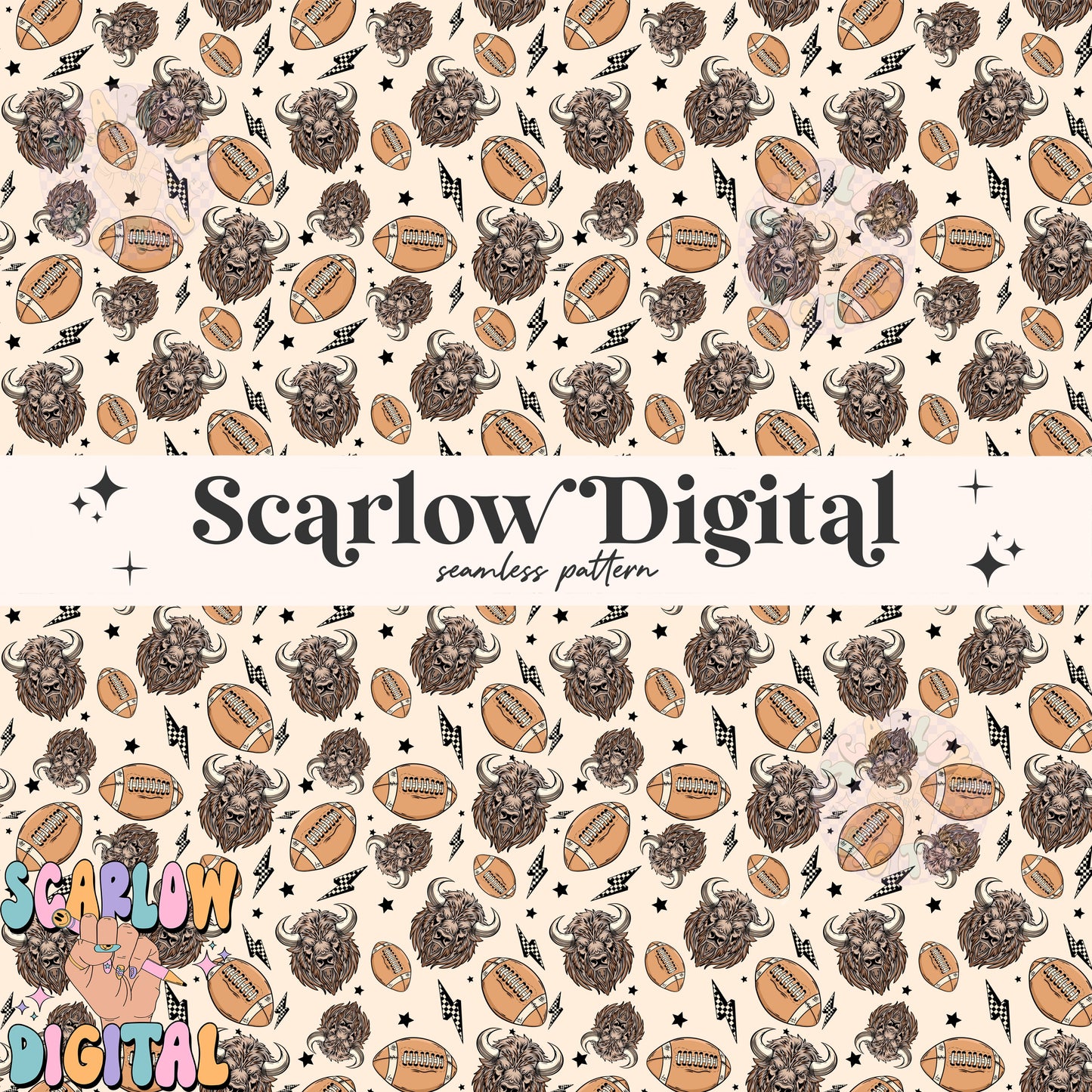 Buffaloes Seamless Pattern Digital Design Download, buffaloes football seamless file, team mascot digital prints, football season seamless