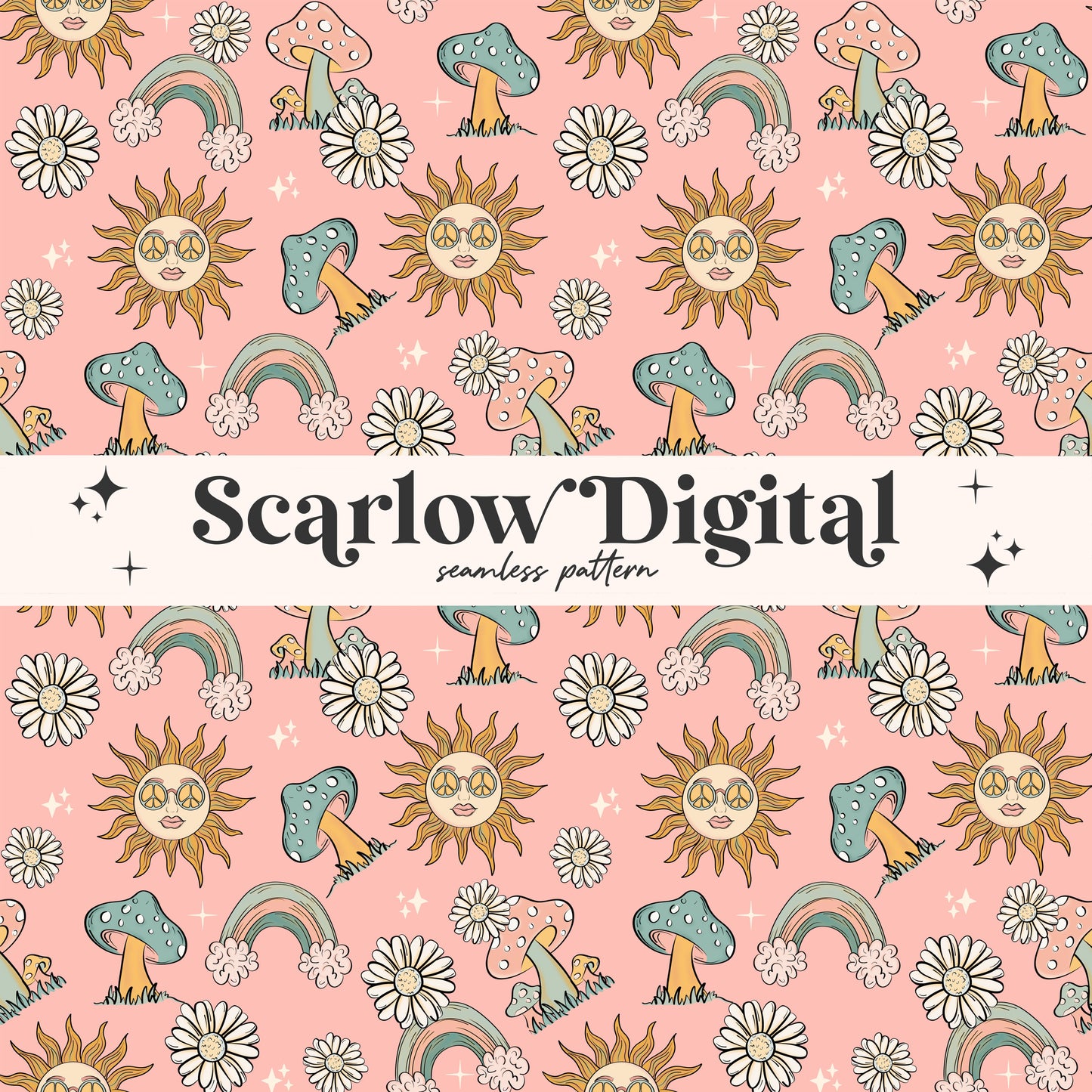 Sunshine Seamless Pattern-Hippie Sublimation Digital Design Download-groovy seamless file, flower surface pattern, trippy seamless pattern