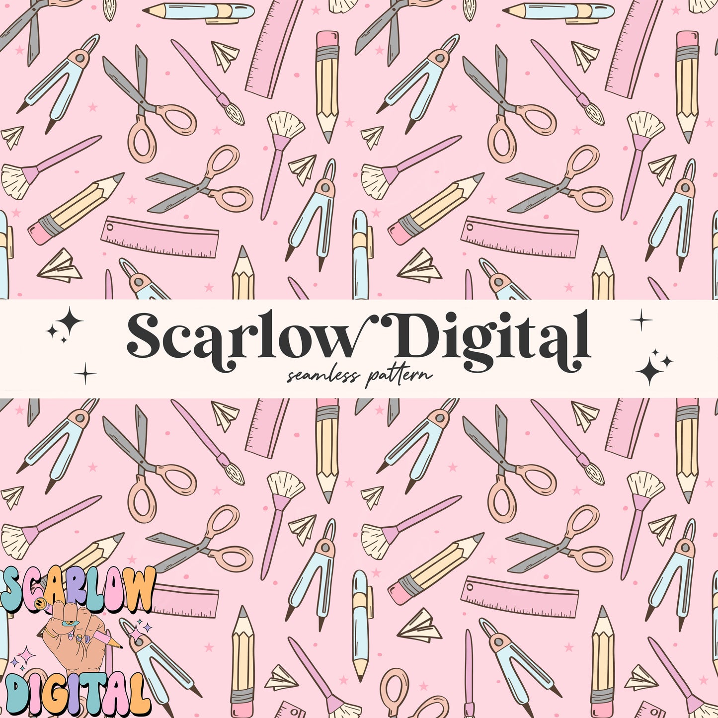 School Doodles Seamless Pattern Digital Design