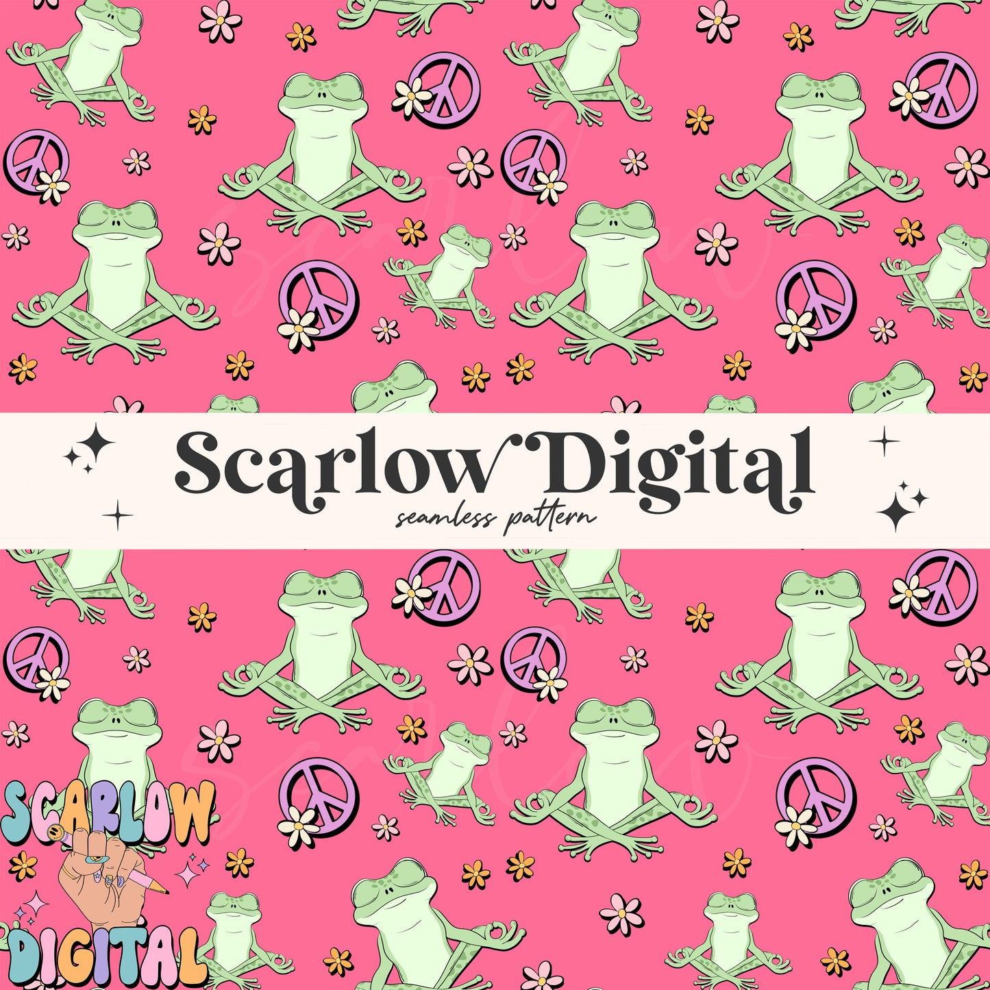 Groovy Frog Seamless Pattern Digital Design