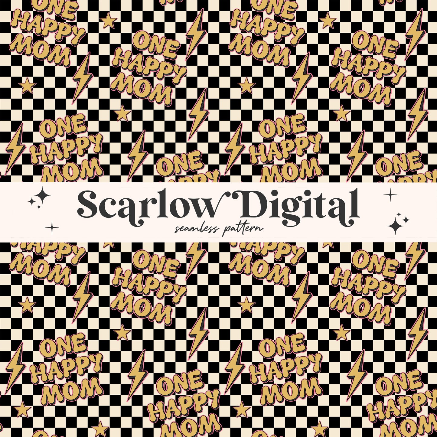 One Happy Mom Seamless Pattern Sublimation Digital Design Download, checkered seamless file, retro sublimation, adult seamless patterns