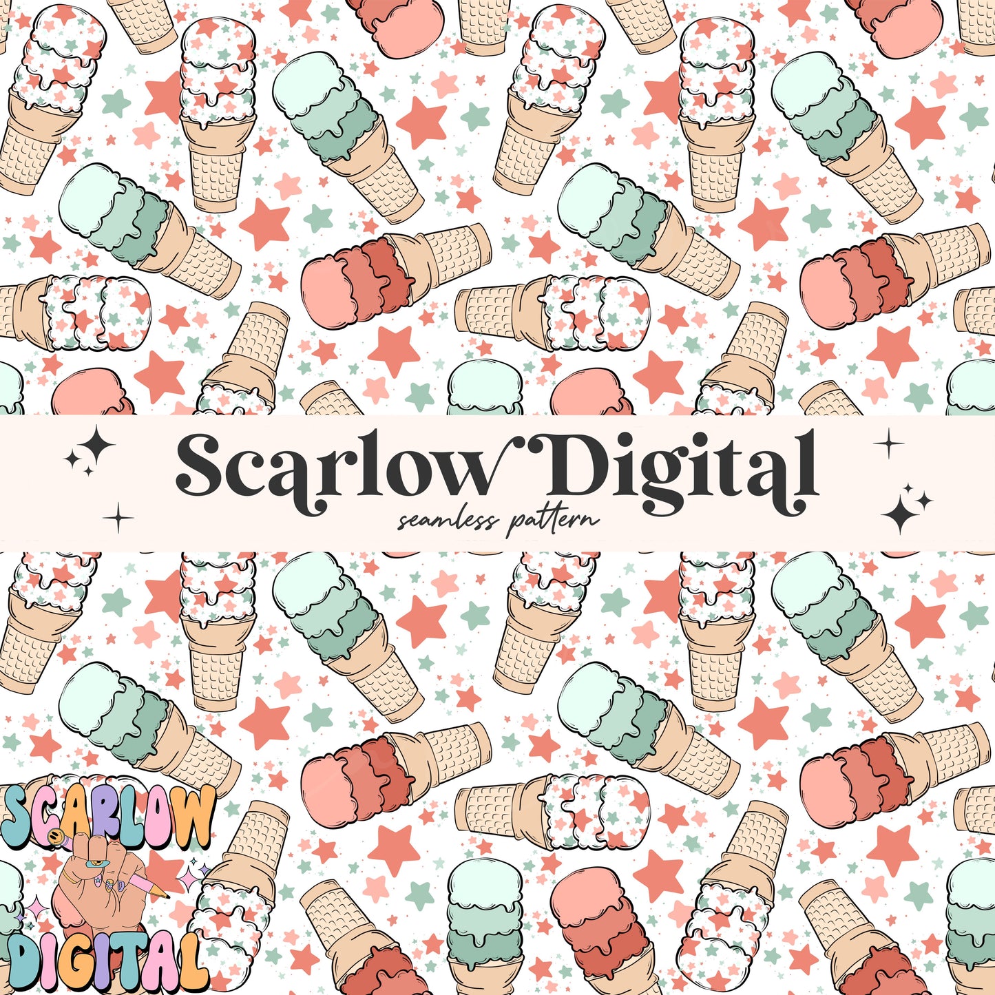 Patriotic Ice Cream Seamless Pattern