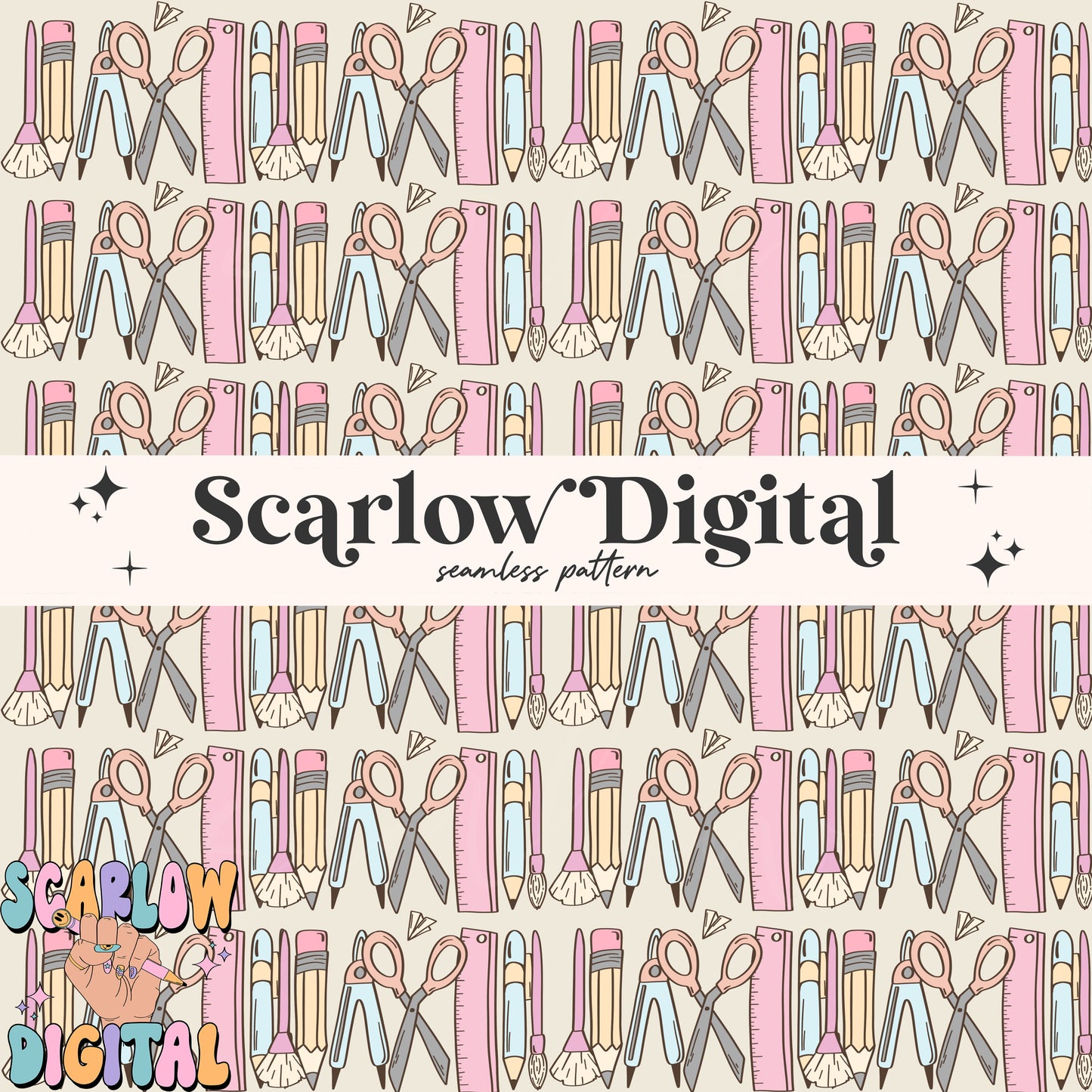 School Doodles Seamless Pattern Digital Design
