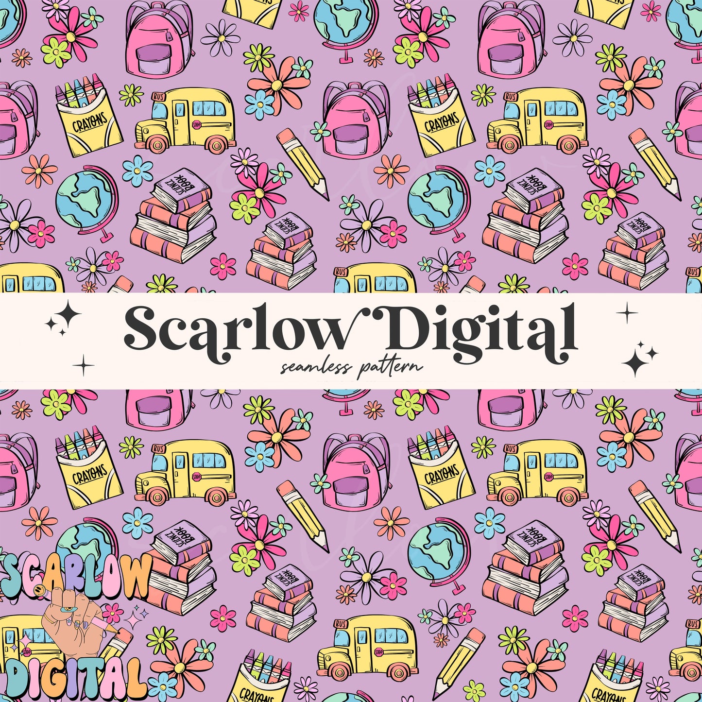Girl Back to School Seamless Pattern Digital Design