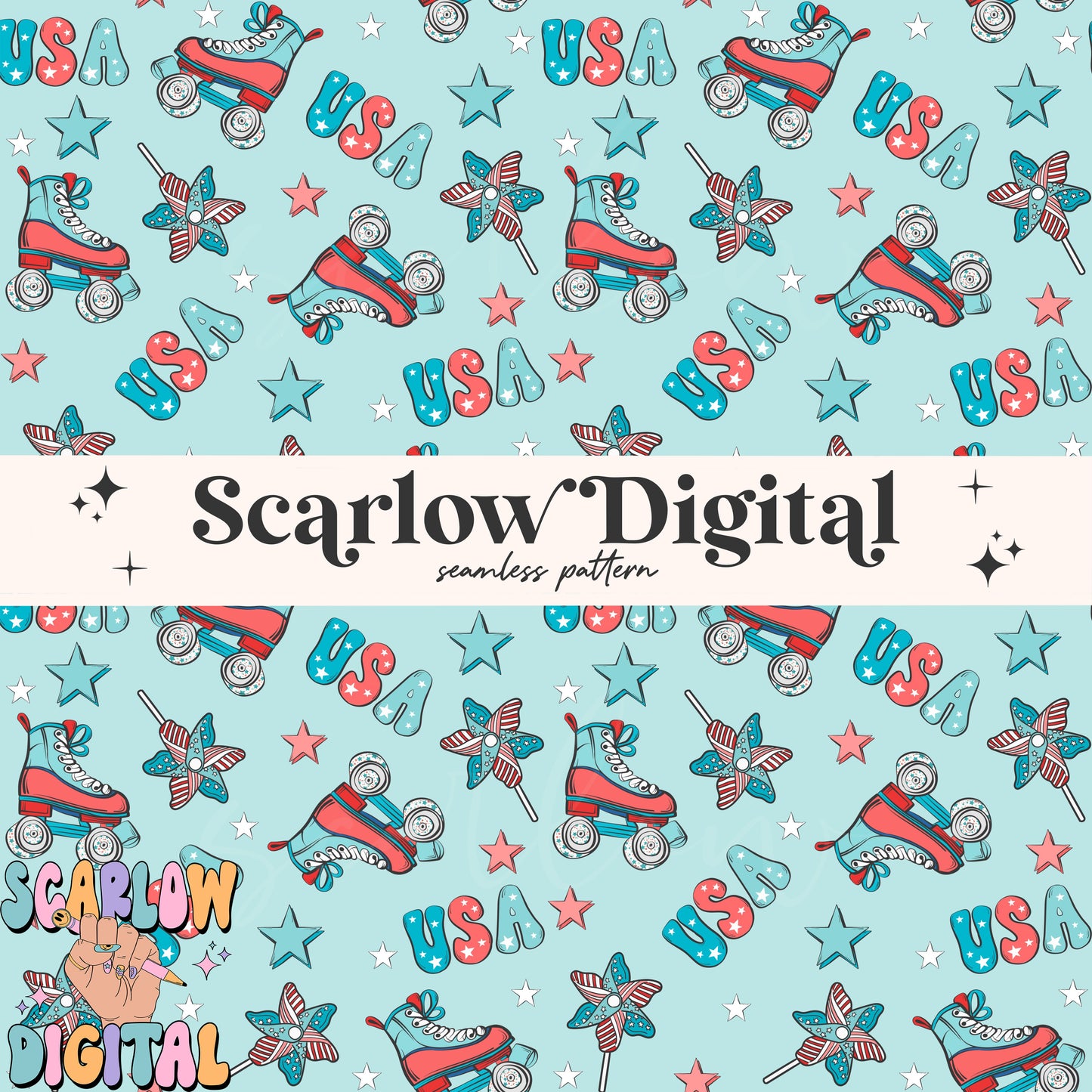 Patriotic Rollerskates Seamless Pattern