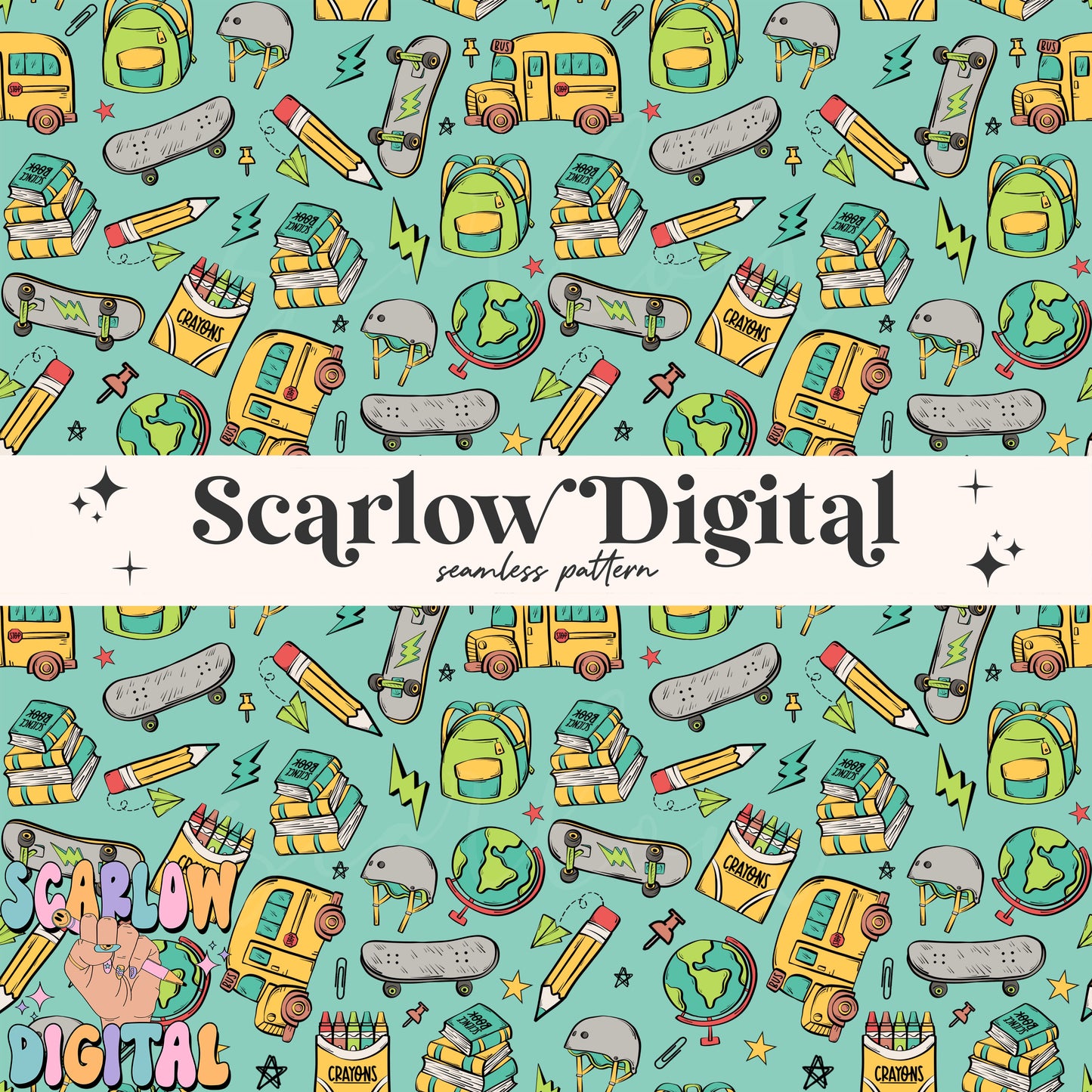 Boy Back to School Seamless Pattern Digital Design