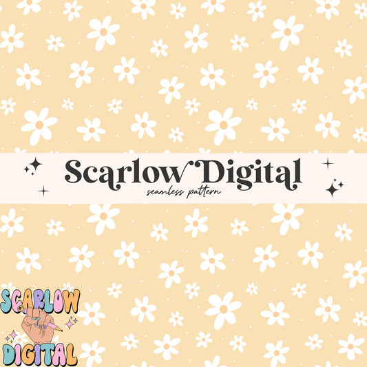 Yellow Flowers Seamless Pattern Digital Design Download, simple floral pattern, doodle flowers seamless, groovy seamless, hippie seamless