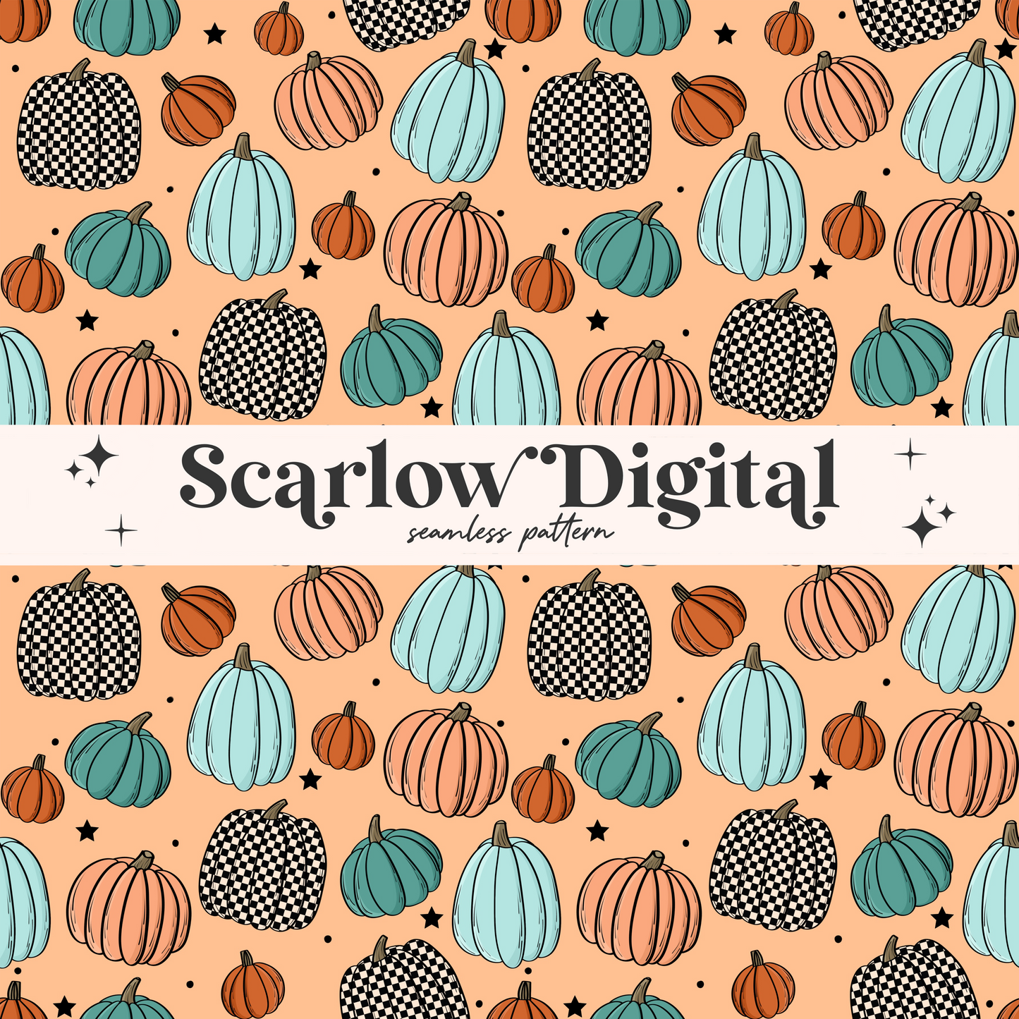 Checker Pumpkins Seamless Pattern-Fall Sublimation Digital Design Download-boy surface patterns, trendy seamless, checkered seamless pattern