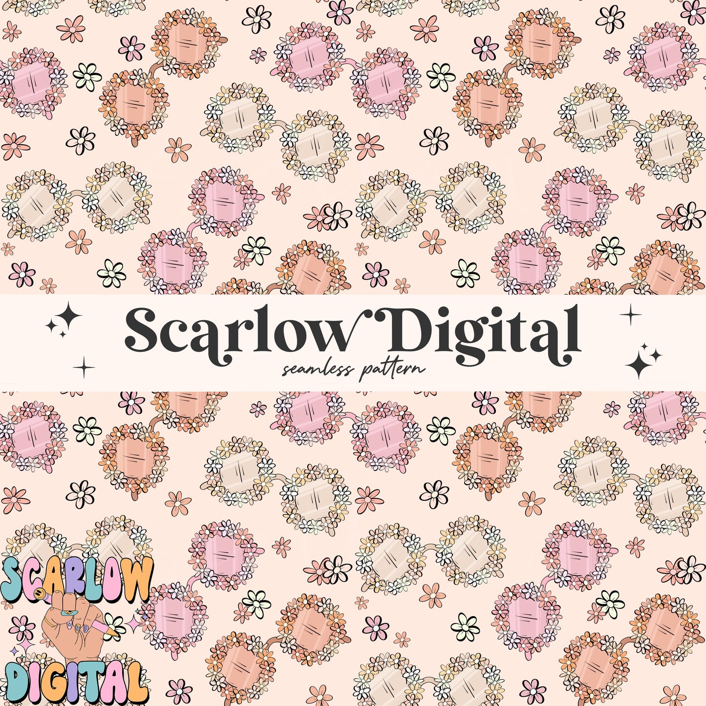 Floral Sunglasses Seamless Pattern-Summer Sublimation Digital Design Download-flowers seamless pattern, boho girly seamless, summer designs