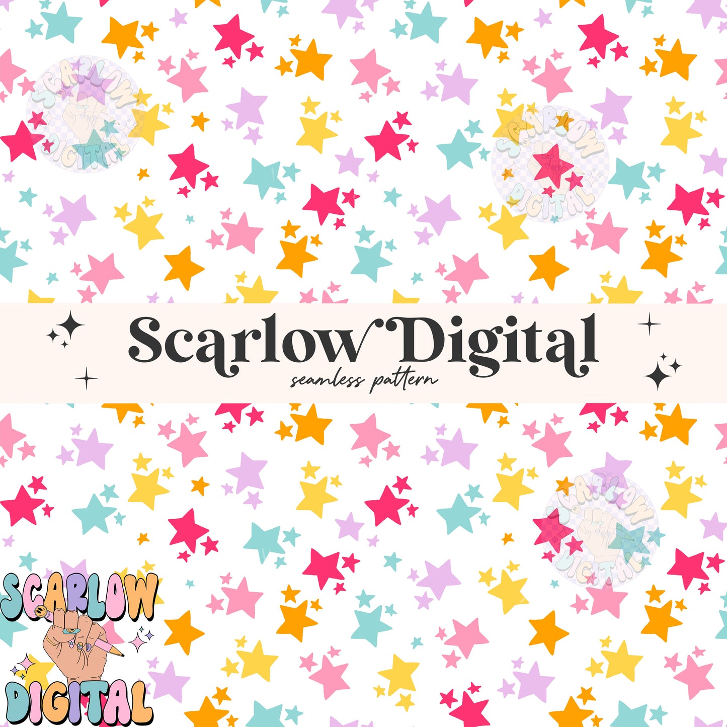 Stars Seamless Pattern Digital Design Download, colorful seamless pattern, retro digital prints, rainbow prints, kids seamless patterns