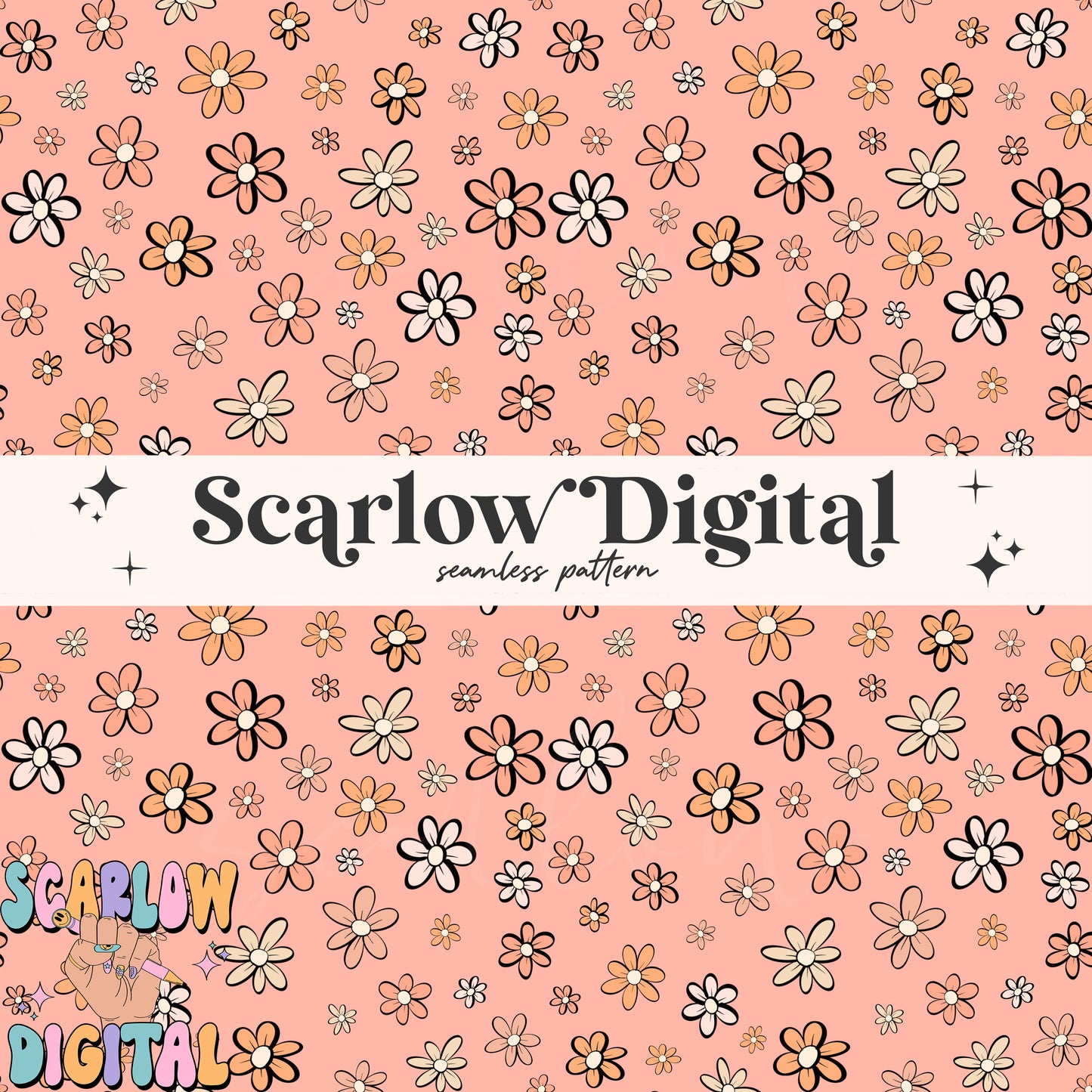 Doodle Flowers Seamless Pattern-Summer Sublimation Digital Design Download-groovy seamless pattern, hippie seamless pattern, summer designs