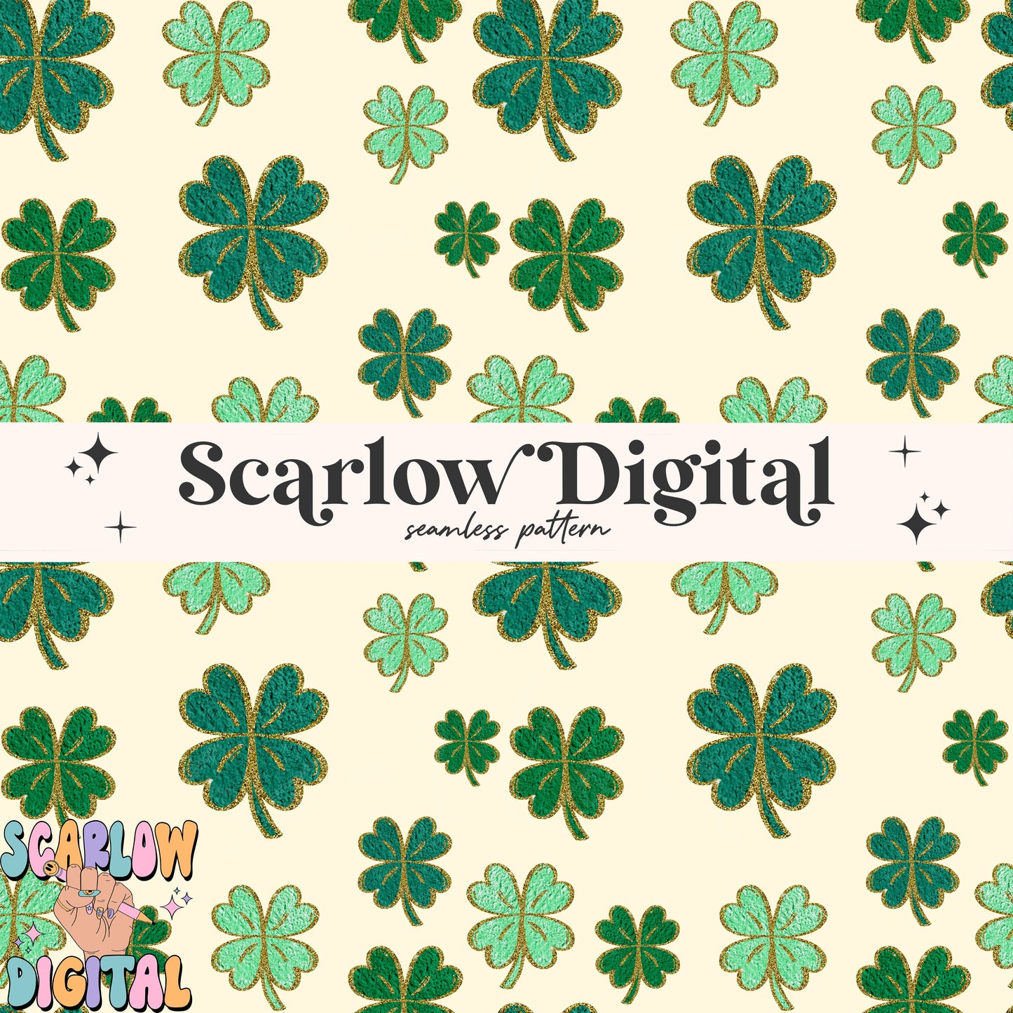 Faux Chenille Shamrock Seamless Pattern-St Patrick's Day Sublimation Digital Design Download-lucky seamless pattern, irish seamless pattern