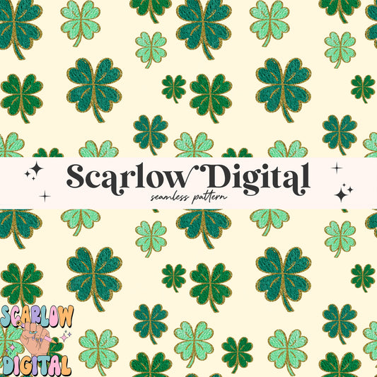 Faux Chenille Shamrock Seamless Pattern-St Patrick's Day Sublimation Digital Design Download-lucky seamless pattern, irish seamless pattern