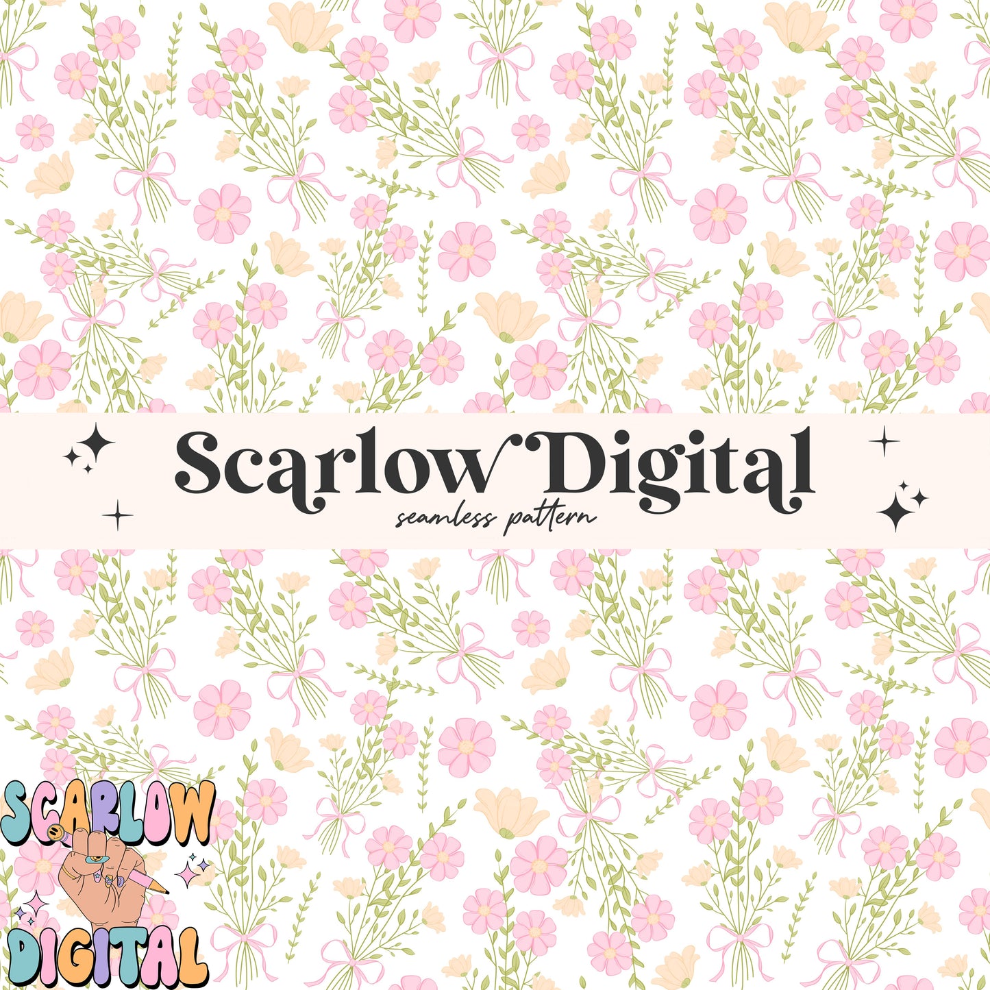Coquette Bouquet Seamless Pattern Digital Design Download, coquette bow seamless pattern, spring flowers seamless, simple seamless patterns