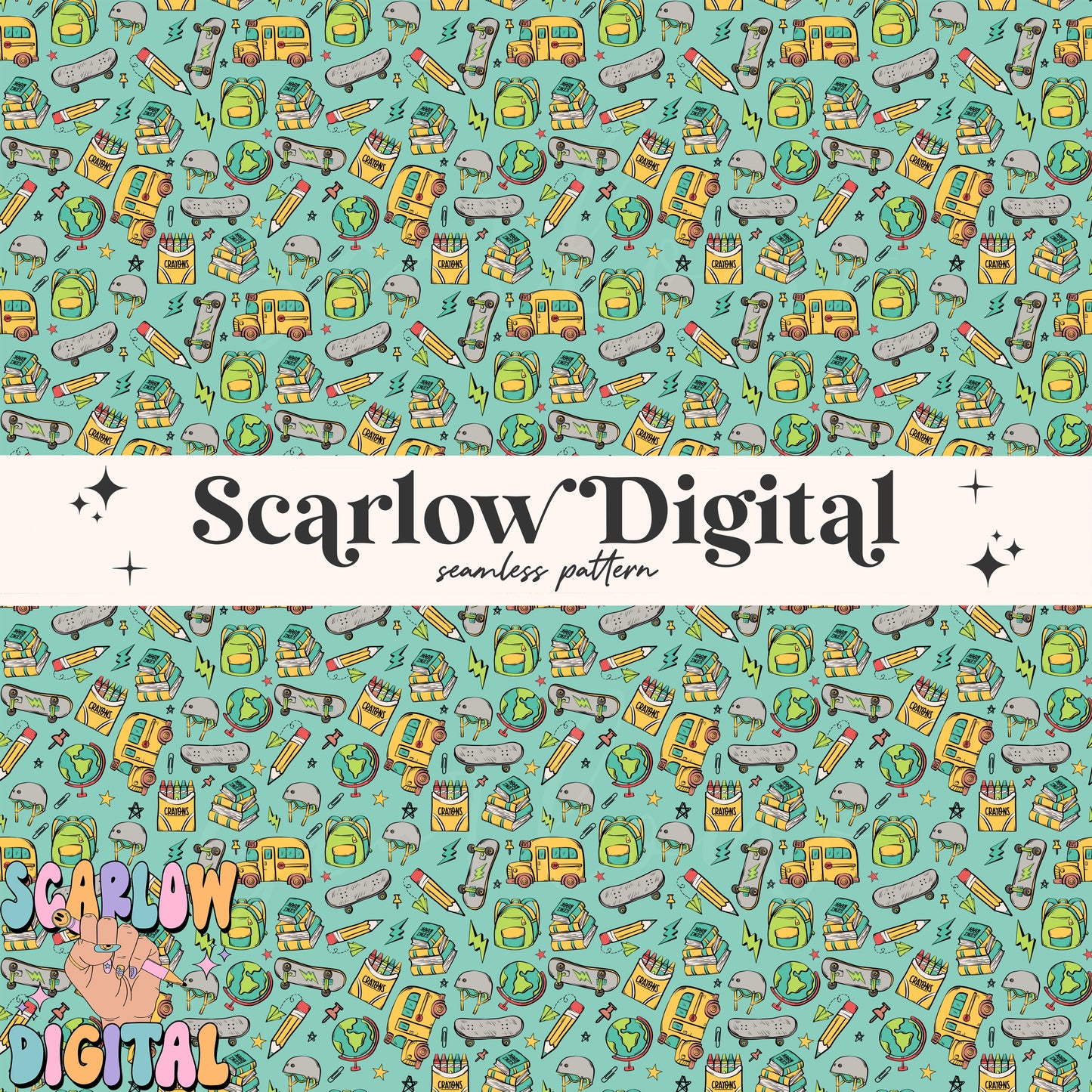 Boy Back to School Seamless Pattern Digital Design