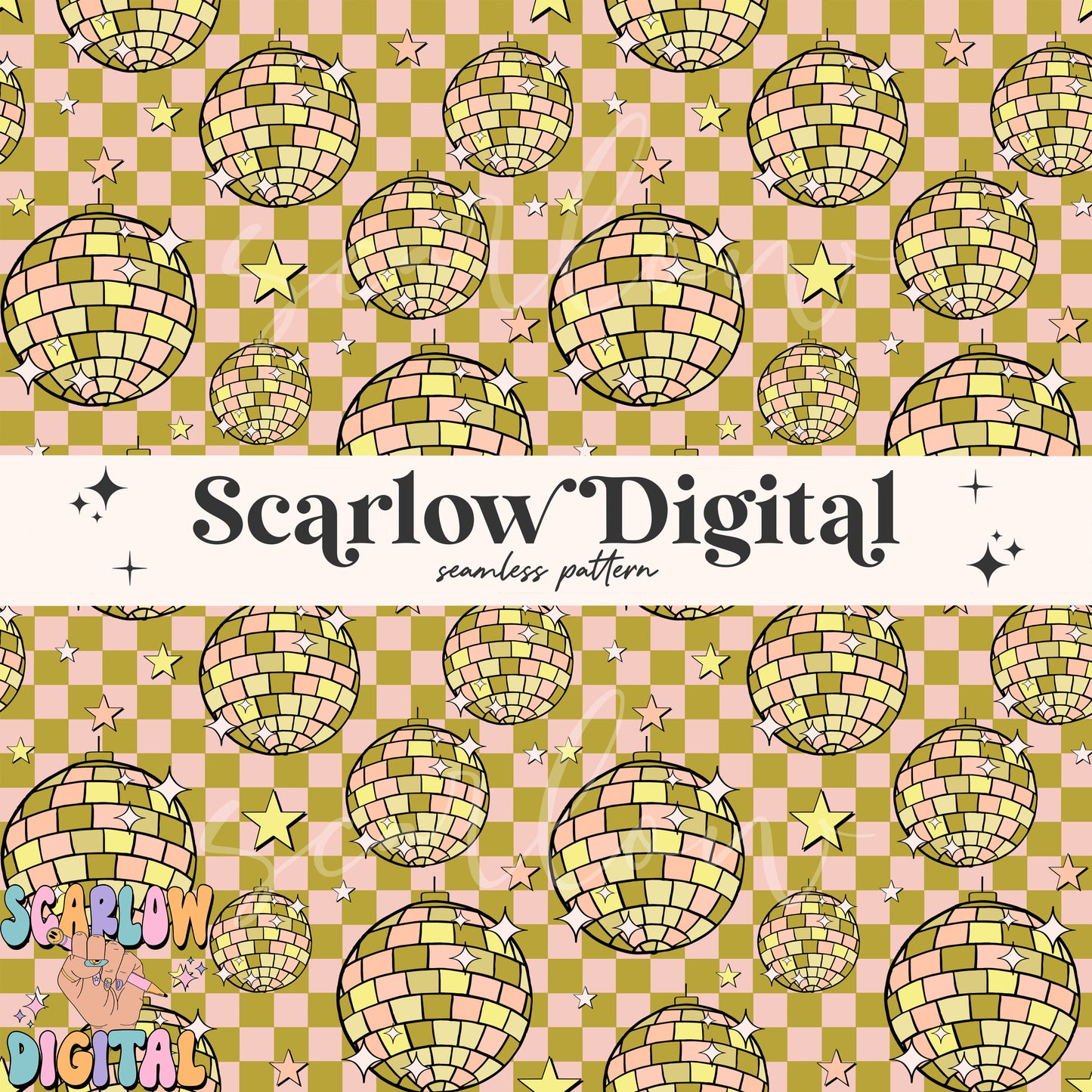 Retro Disco Balls Seamless Pattern-New Years Sublimation Digital Design Download-2025 seamless pattern, happy new year seamless pattern