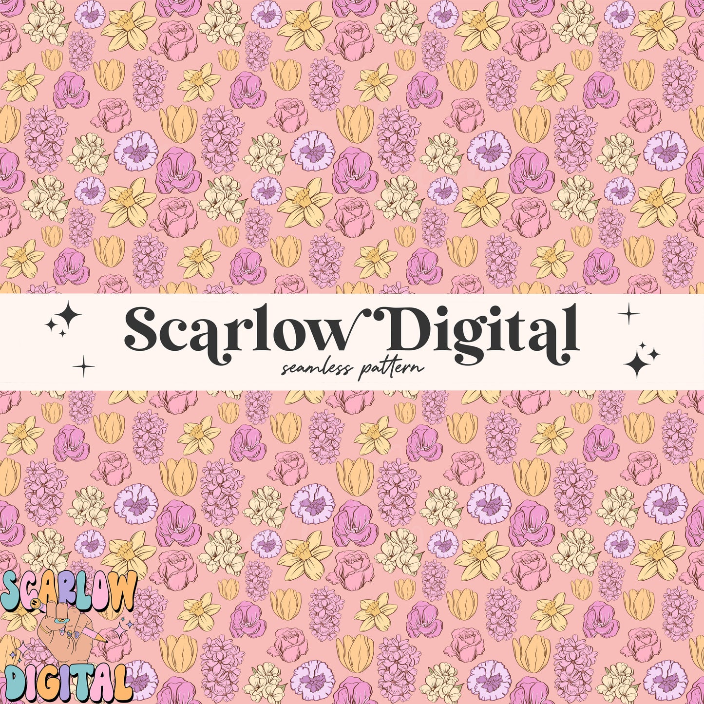 Floral Seamless Pattern-Spring Sublimation Digital Design Download-spring flowers seamless pattern, summer seamless, girly seamless pattern