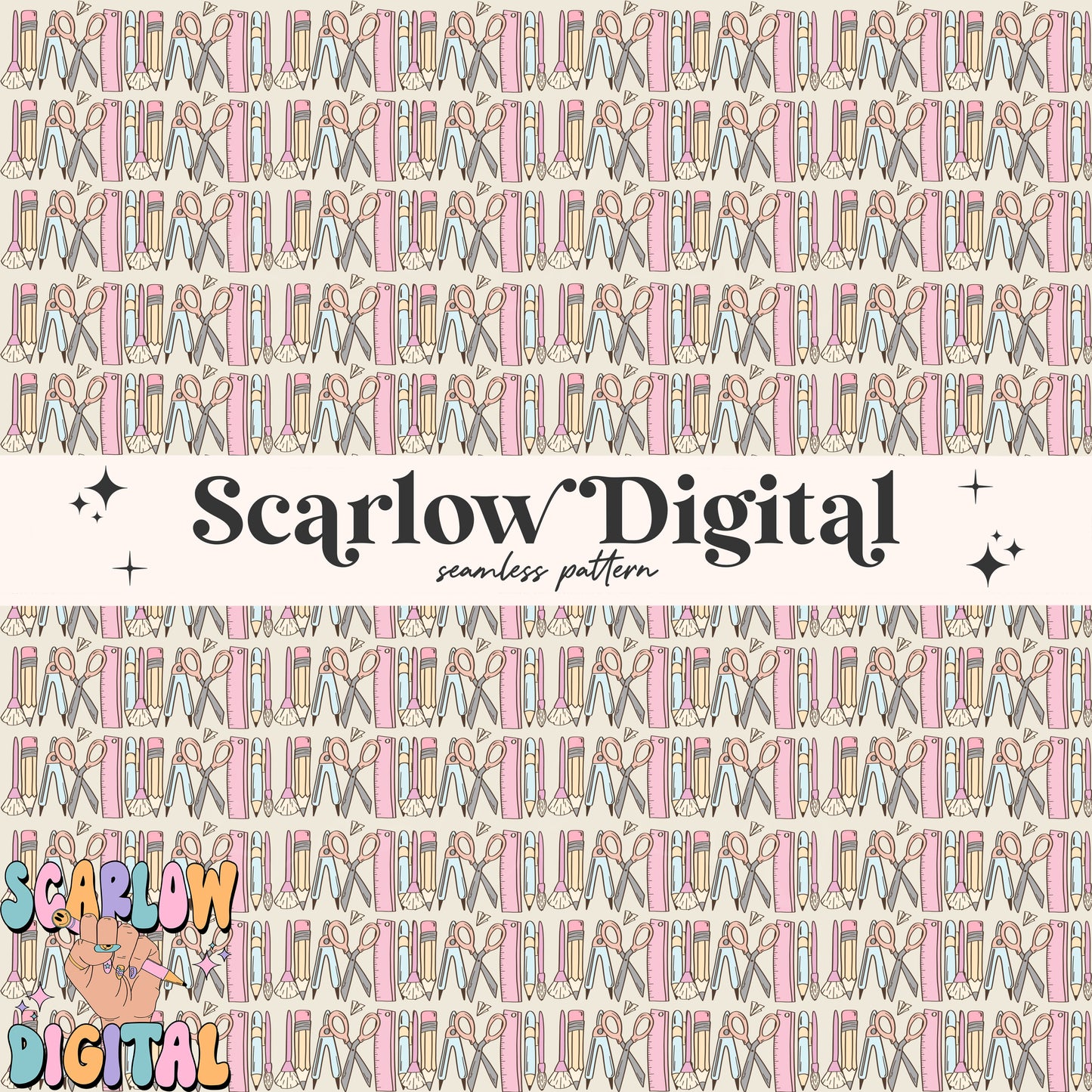 School Doodles Seamless Pattern Digital Design