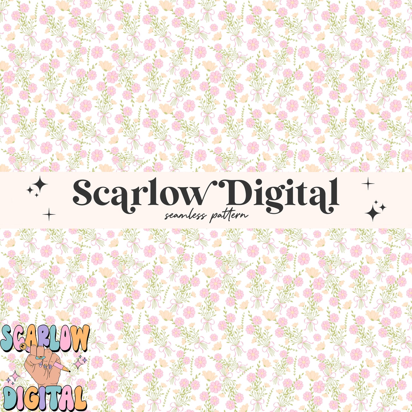 Coquette Bouquet Seamless Pattern Digital Design Download, coquette bow seamless pattern, spring flowers seamless, simple seamless patterns