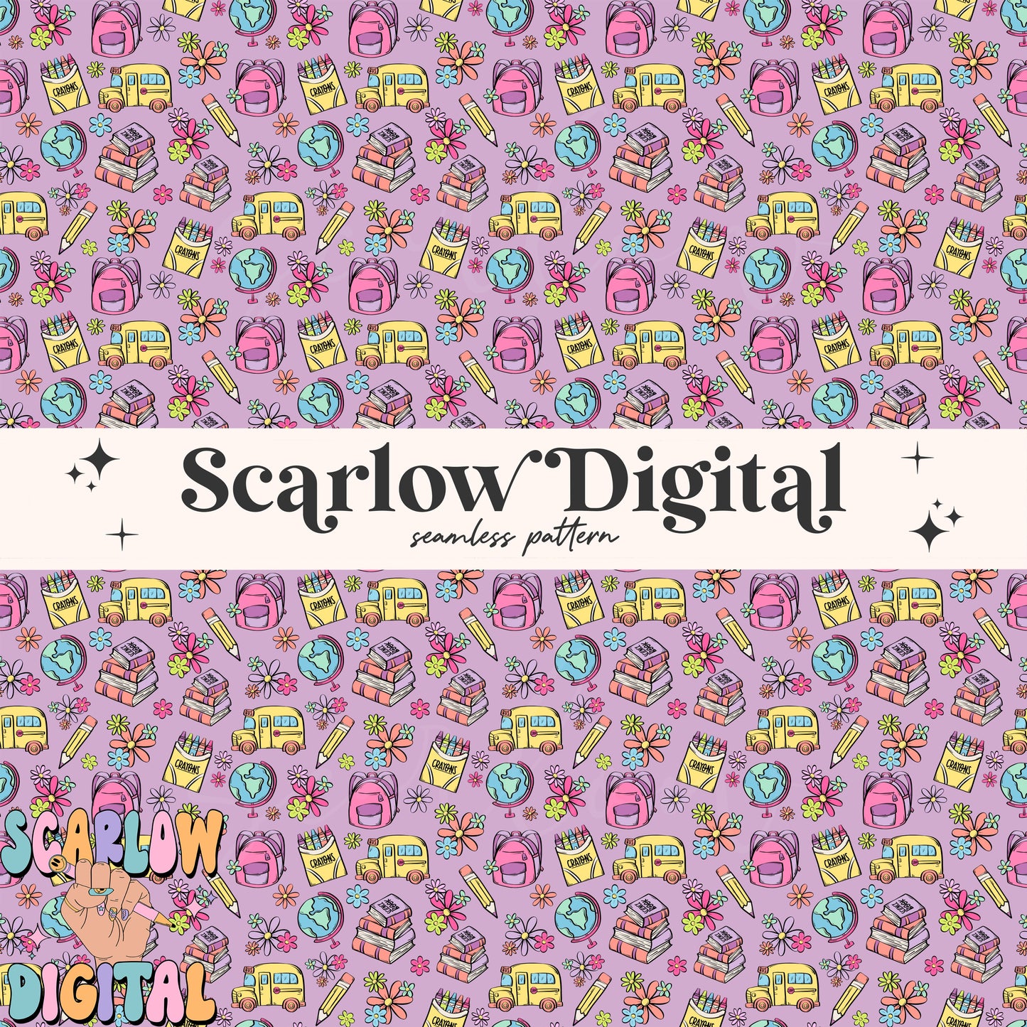 Girl Back to School Seamless Pattern Digital Design