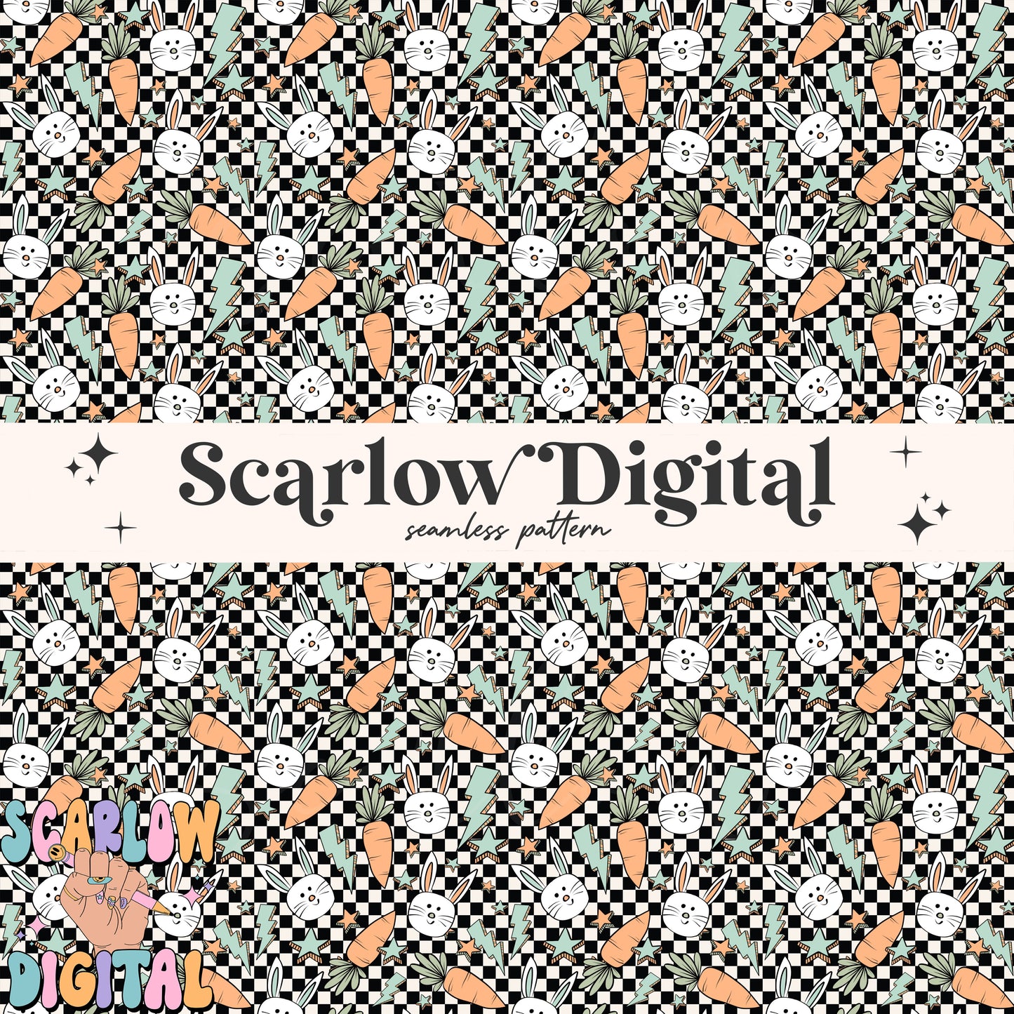 Checkered Easter Doodles Seamless Pattern-boy seamless pattern, retro easter seamless pattern, easter bunny seamless, kids seamless pattern