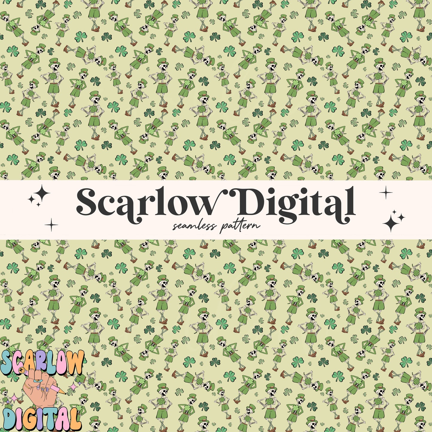 Lucky Skeletons Seamless Pattern-St Patrick's Day Sublimation Digital Design Download-shamrock seamless, irish seamless, funny seamless
