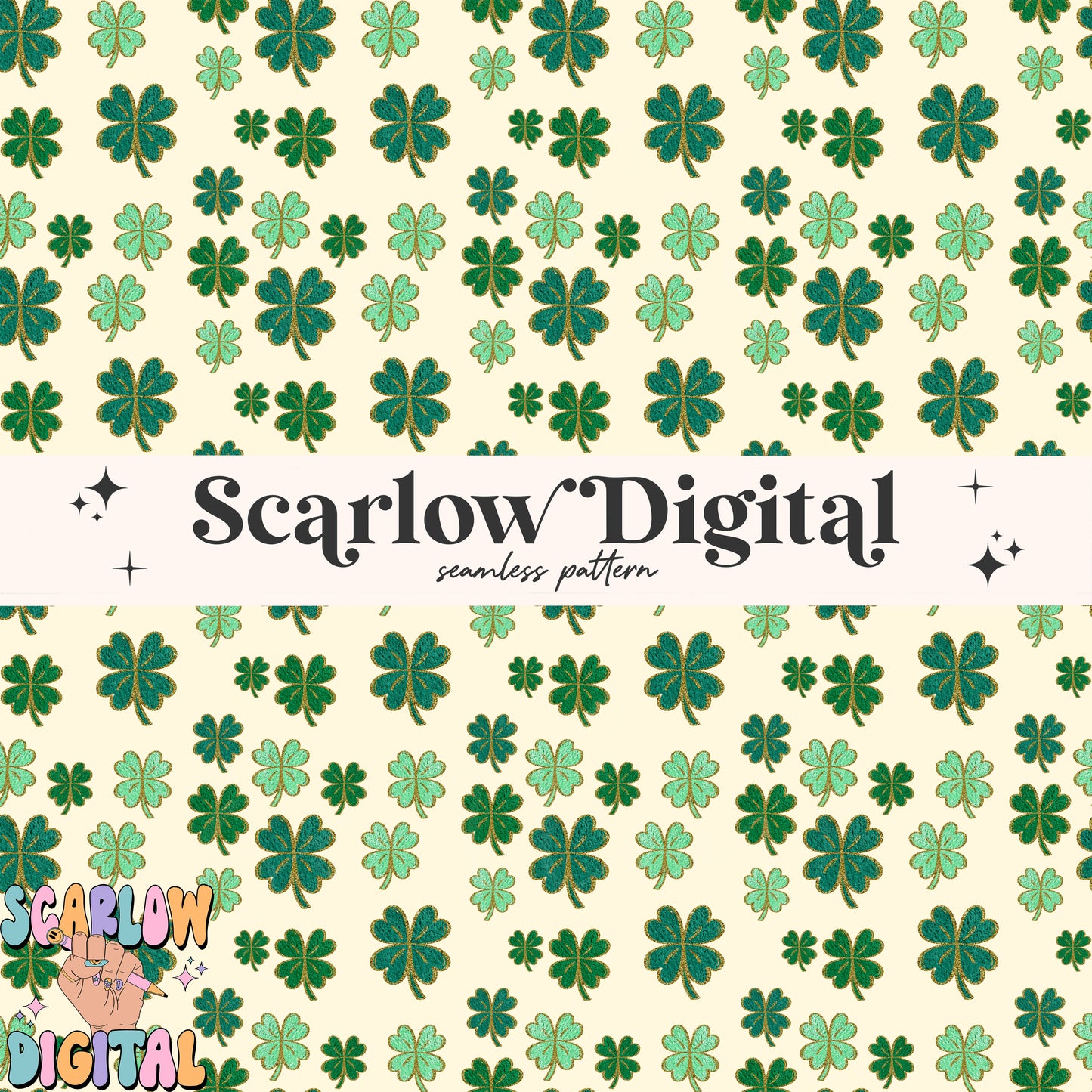 Faux Chenille Shamrock Seamless Pattern-St Patrick's Day Sublimation Digital Design Download-lucky seamless pattern, irish seamless pattern