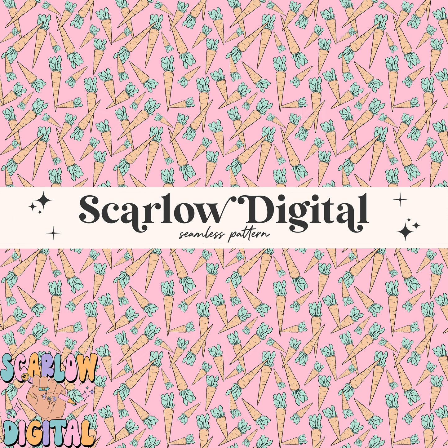 Carrots Seamless Pattern-Easter Sublimation Digital Design Download-girl easter seamless pattern, seamless files for girls, girly easter