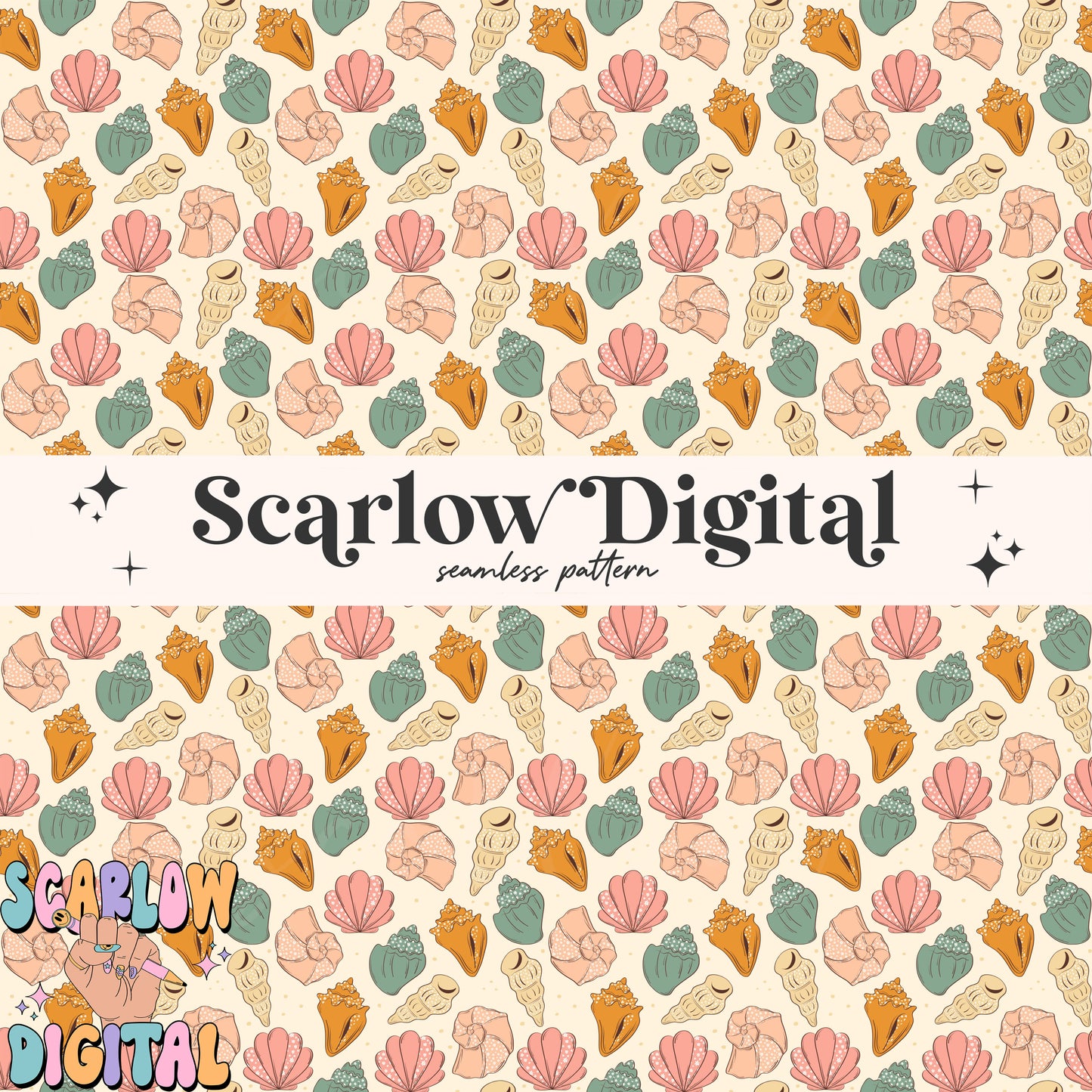 Floral Sea Shells Seamless Pattern Digital Design