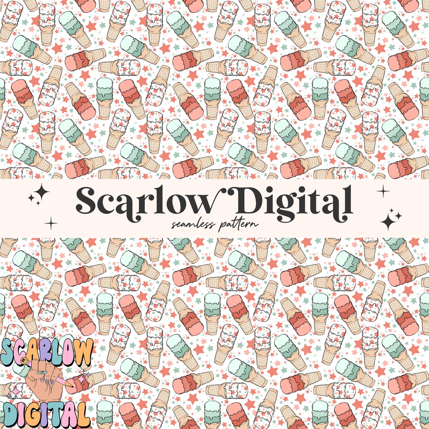 Patriotic Ice Cream Seamless Pattern