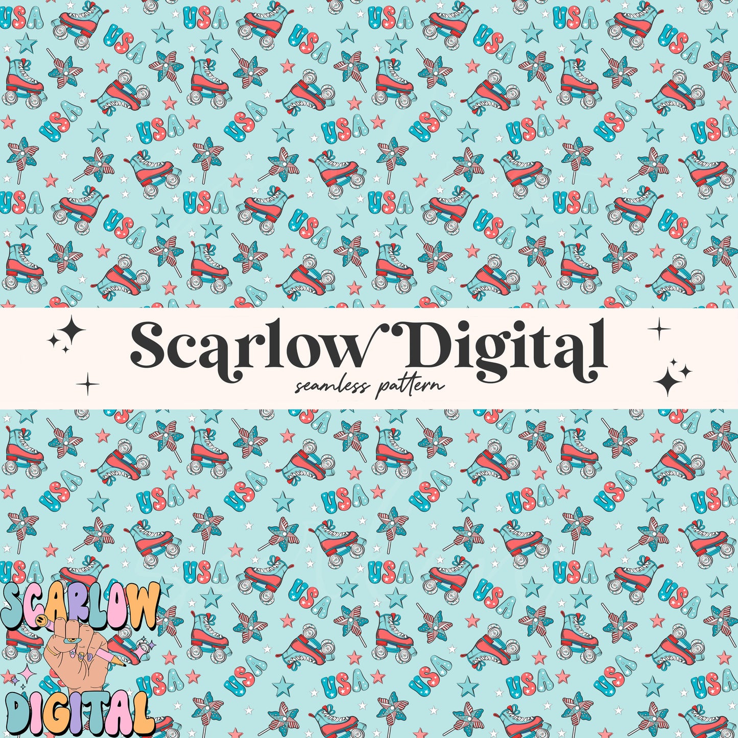 Patriotic Rollerskates Seamless Pattern