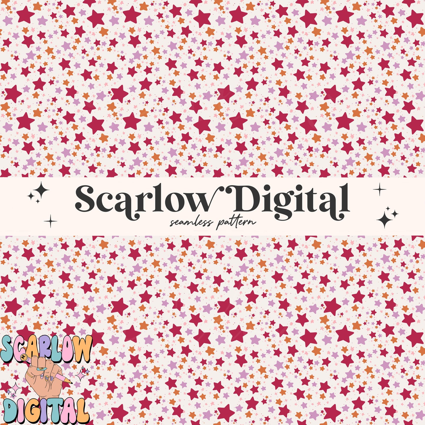 Colorful Stars Seamless Pattern-Retro Sublimation Digital Design Download-preppy seamless pattern, girl seamless pattern, celestial seamless