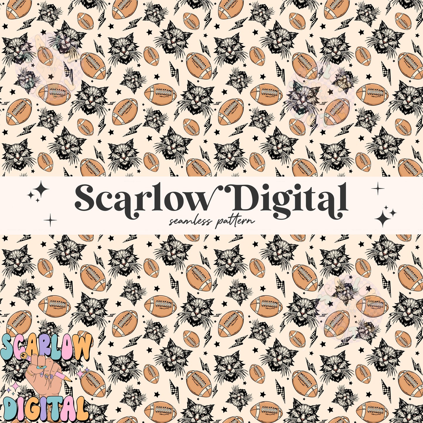 Wildcats Seamless Pattern Digital Design Download, Wildcats football seamless file, team mascot digital prints, football season seamless