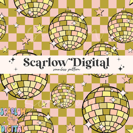 Retro Disco Balls Seamless Pattern-New Years Sublimation Digital Design Download-2025 seamless pattern, happy new year seamless pattern