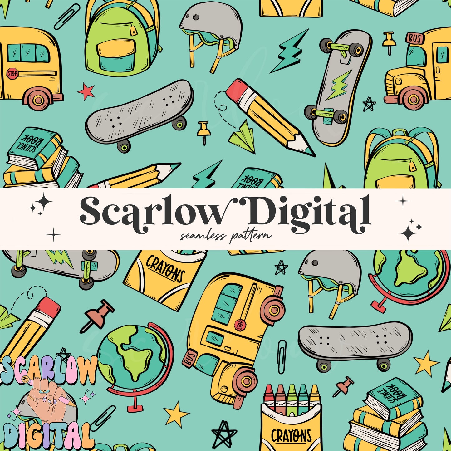 Boy Back to School Seamless Pattern Digital Design