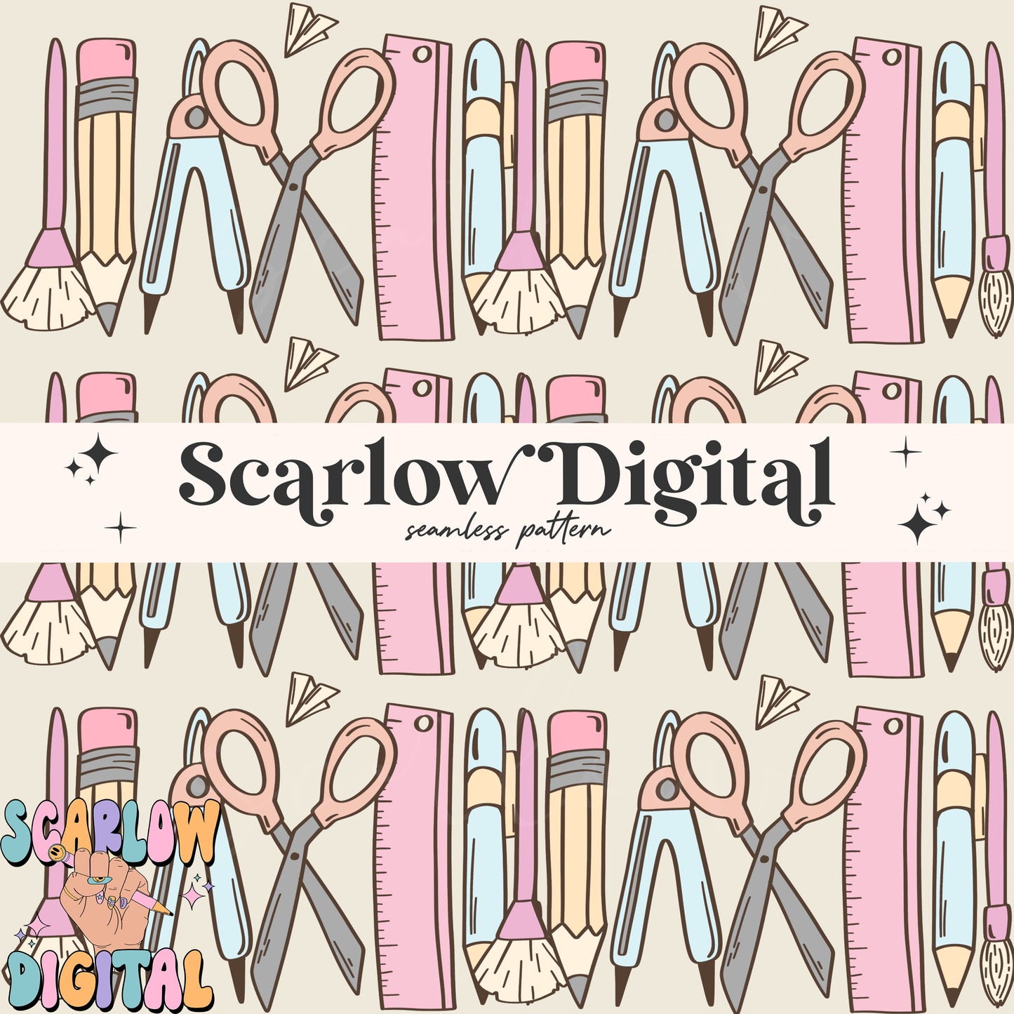 School Doodles Seamless Pattern Digital Design