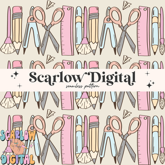School Doodles Seamless Pattern Digital Design