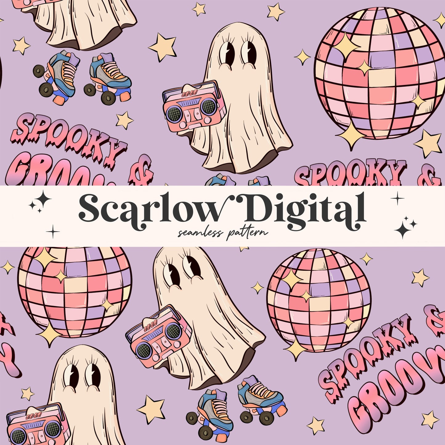 Spooky and Groovy Seamless Pattern-Halloween Sublimation Digital Design Download-ghost seamless file, vintage halloween seamless pattern
