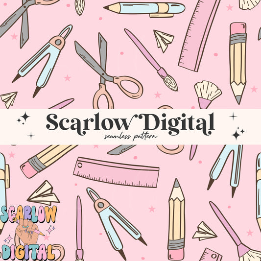 School Doodles Seamless Pattern Digital Design