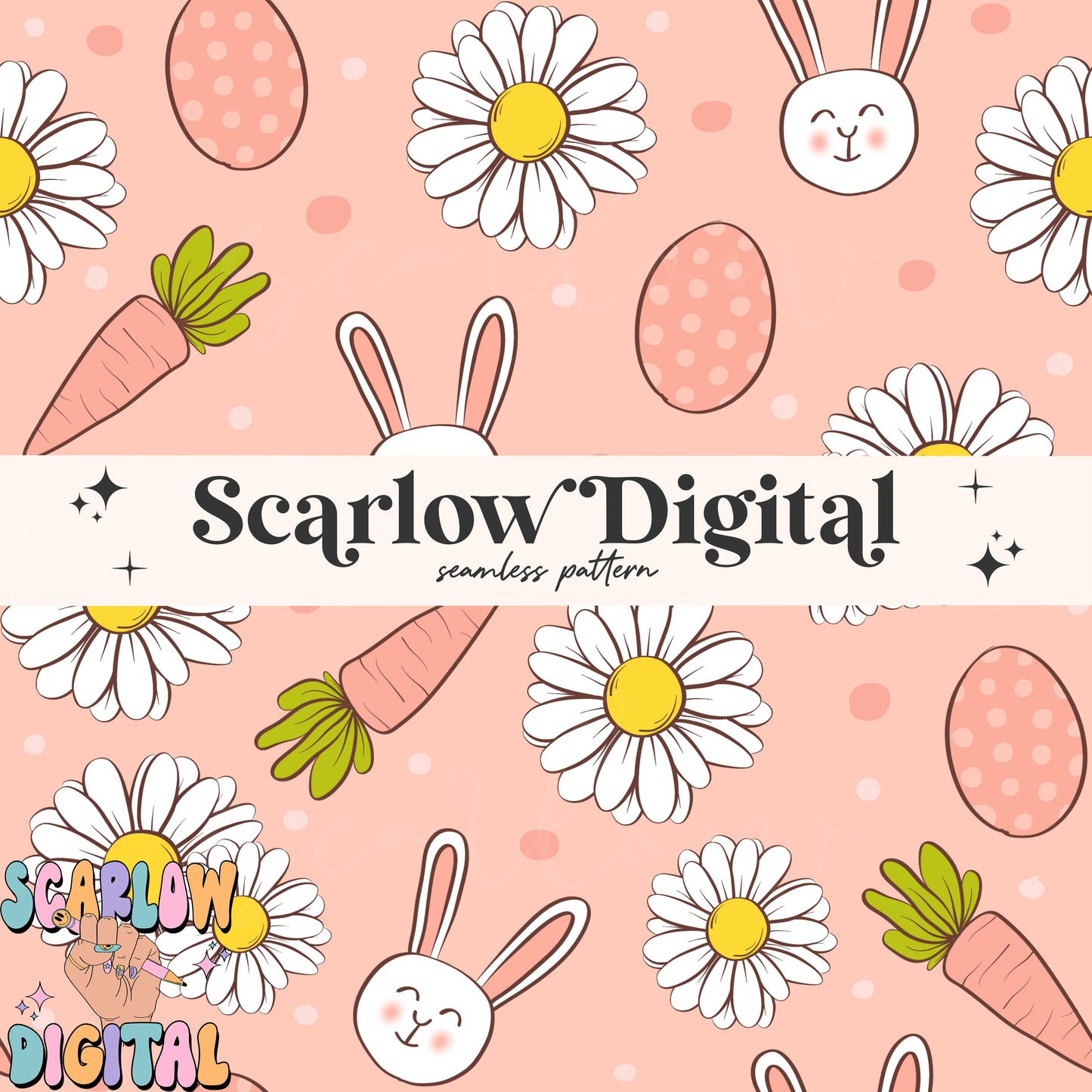Boho Easter Seamless Pattern Digital Design Download, carrots seamless pattern, floral seamless pattern, easter bunny seamless pattern