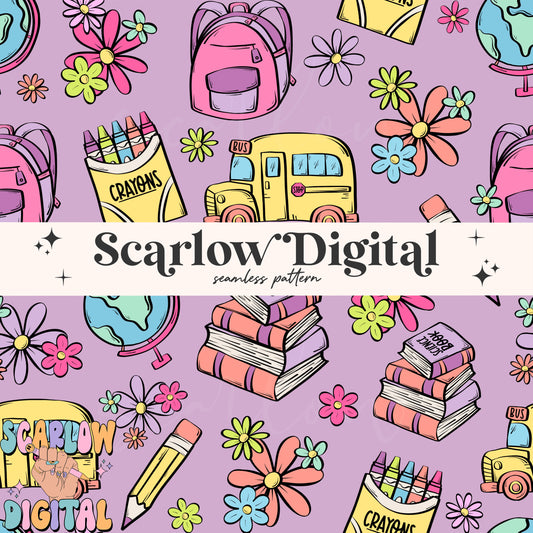 Girl Back to School Seamless Pattern Digital Design