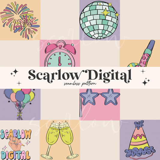 New Years Seamless Pattern-2025 Sublimation Digital Design Download-happy new year seamless, checkered seamless, disco seamless patterns