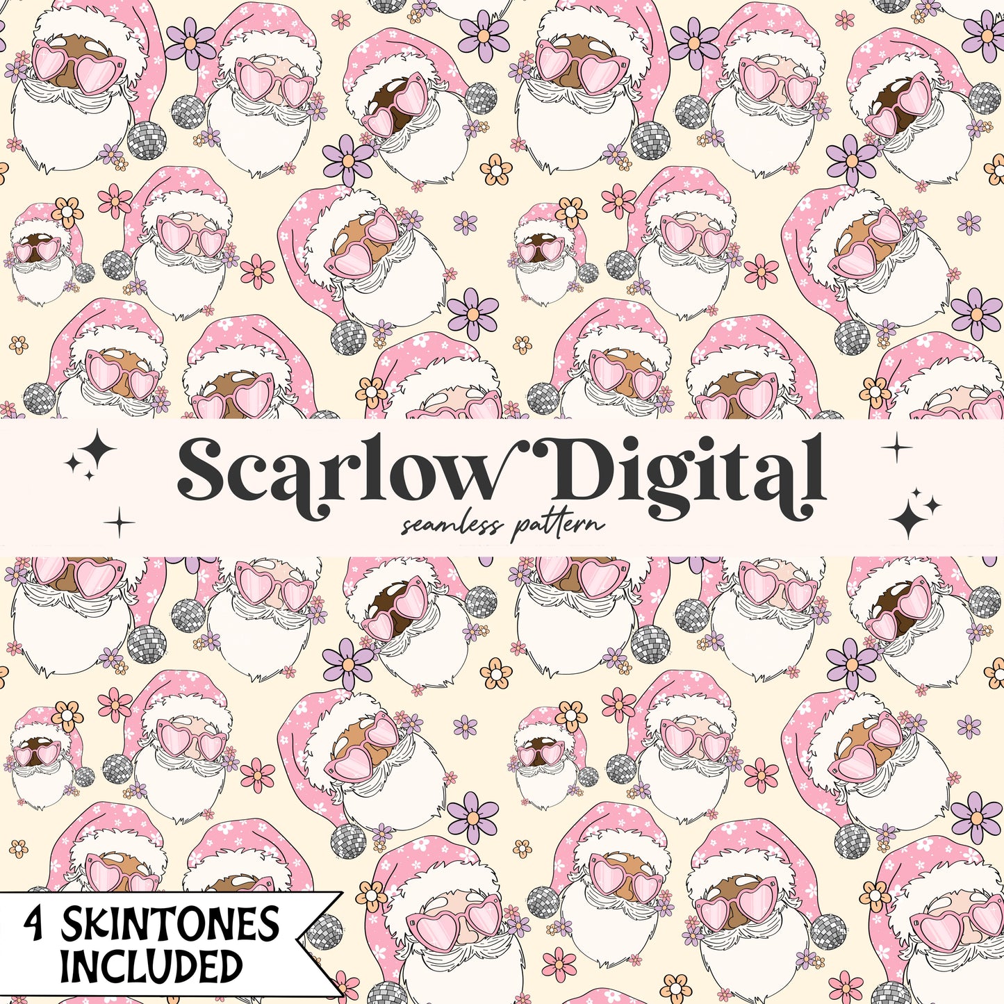 Disco Santa Claus Seamless Pattern-Christmas Sublimation Digital Design Download-preppy santa seamless, disco seamless, retro christmas