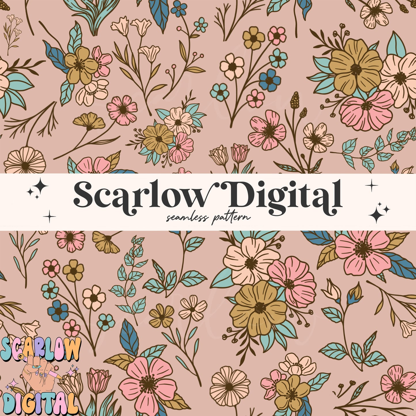 Floral Seamless Pattern Digital Design Download, vintage seamless pattern, easter seamless pattern, spring seamless, flower digital paper