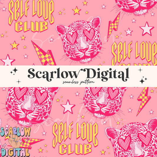 Self Love Club Seamless Pattern-Valentine's Day Sublimation Digital Design Download-hearts seamless, vday seamless pattern, girl seamless